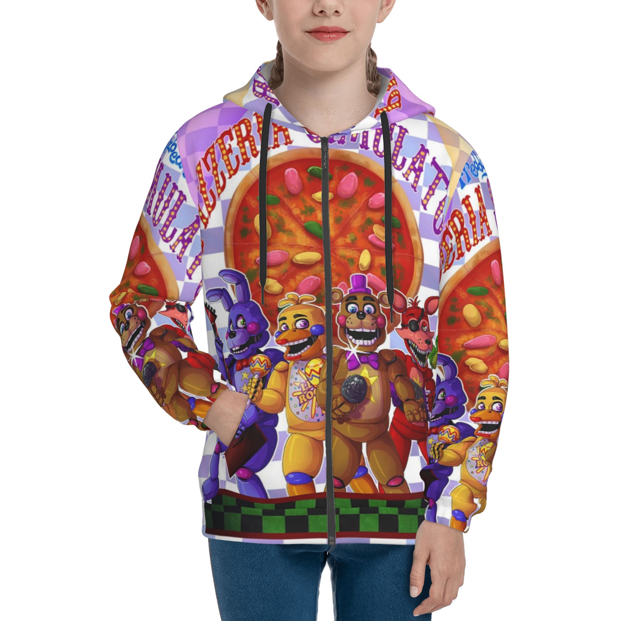 Five Nights At Freddy'S Fnaf Teens Boys Girls Zip Up Hoodies 3D Print Long Sleeve Hooded Sweatshirt Jacket with Pocket Small